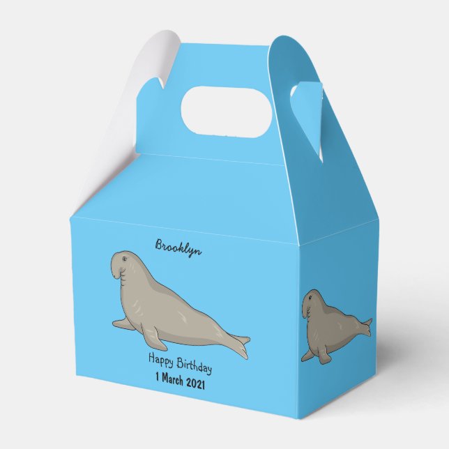 Elephant seal cartoon illustration favour box (Front Side)