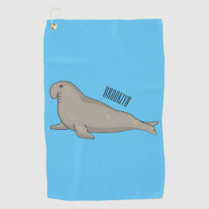 Elephant seal cartoon illustration golf towel