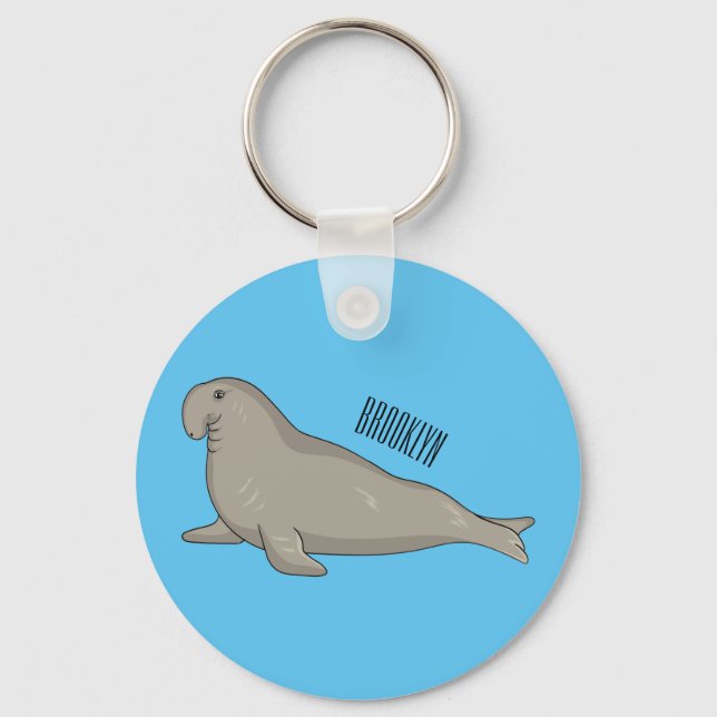 Elephant seal cartoon illustration key ring (Front)