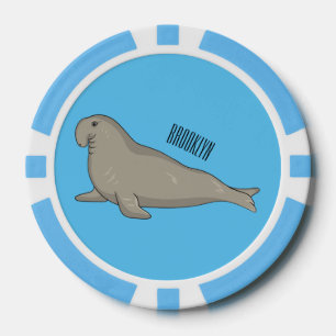Elephant seal cartoon illustration poker chips