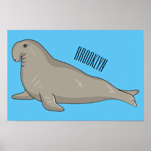 Elephant seal cartoon illustration  poster