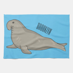 Elephant seal cartoon illustration tea towel