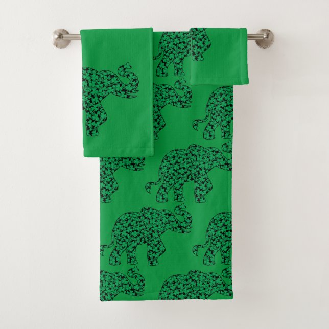 Elephant Shamrocks for St Patricks Day Bath Towel Set (Insitu)