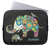 Elephant Shape Colourful Retro Flowers