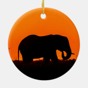 Elephant Silhoette Ceramic Ornament