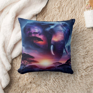 Elephant Silhouette at Sunset  Cushion