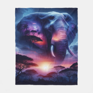 Elephant Silhouette at Sunset Fleece Blanket