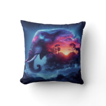 Elephant Silhouette Merged with Vibrant Sunset