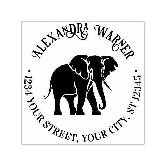 Elephant Silhouette Name Return Address Self-inking Stamp (Design)
