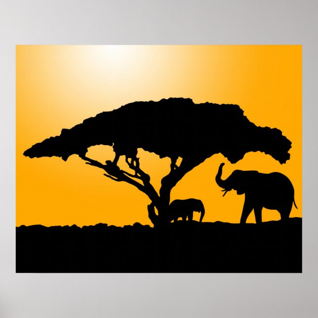 Elephant Silhouettes at Sunset Poster (Front)