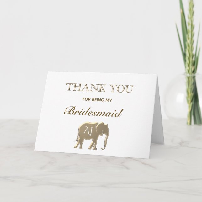 Elephant Simple Thank You for Being My Bridesmaid Card (Front)