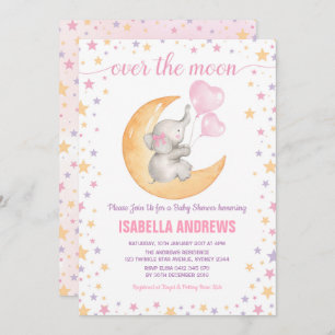 Elephant Siting on Moon Baby Shower / Twinkle Star Invitation