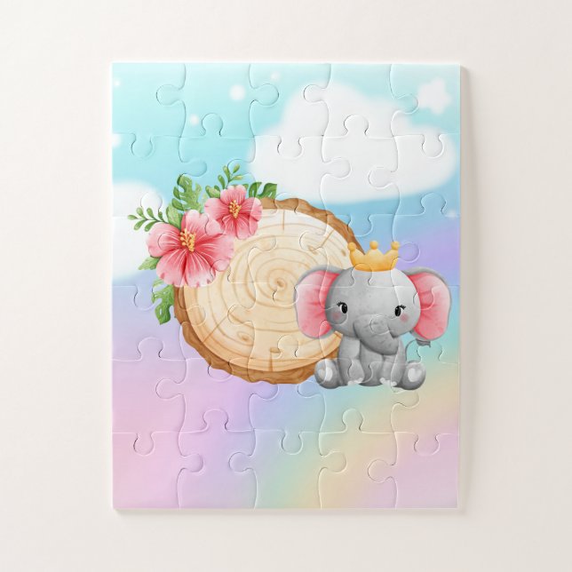  elephant sitting next to a log with flower puzzle (Vertical)