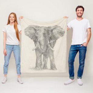 Elephant Sketch Fleece Blanket