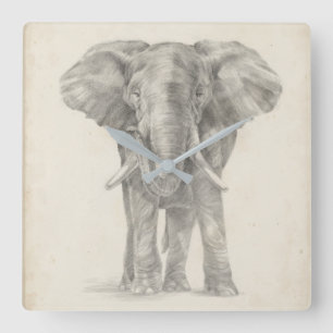 Elephant Sketch Square Wall Clock