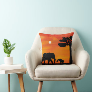 elephant, ,sky ,animals ,sunrise ,nature ,africa cushion