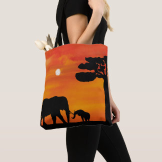 elephant, ,sky ,animals ,sunrise ,nature ,africa , tote bag