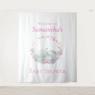 Elephant Sleeping Butterflies Baby Shower Backdrop Tapestry