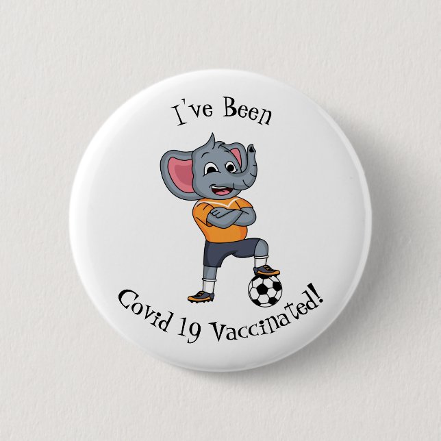 Elephant soccer player cartoon illustration 6 cm round badge (Front)
