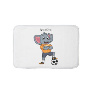 Elephant soccer player cartoon illustration  bath mat