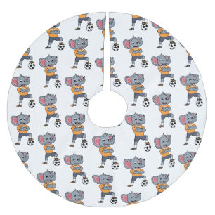 Elephant soccer player cartoon illustration  brushed polyester tree skirt