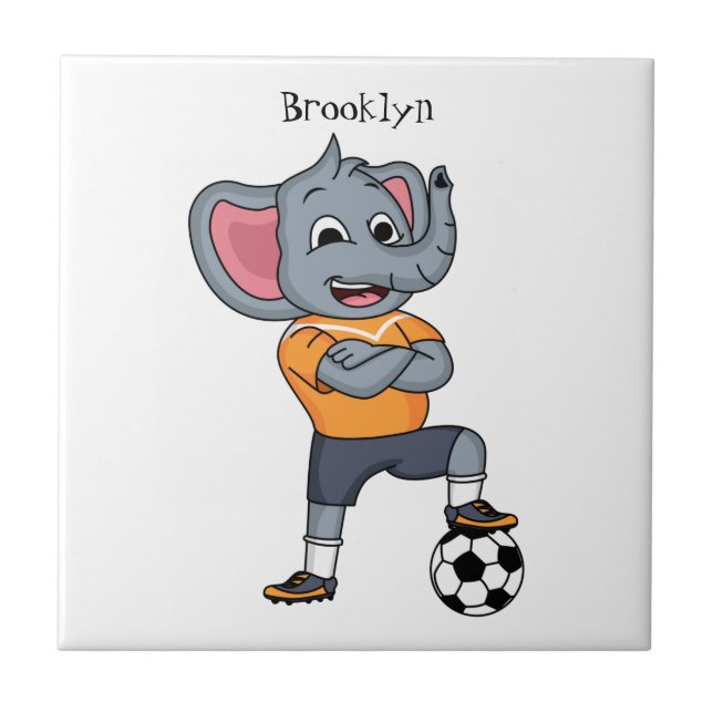 Elephant soccer player cartoon illustration ceramic tile (Front)