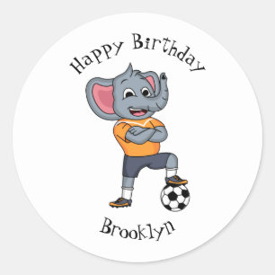 Elephant soccer player cartoon illustration classic round sticker