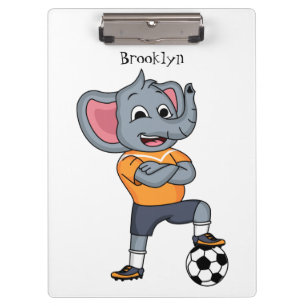 Elephant soccer player cartoon illustration clipboard