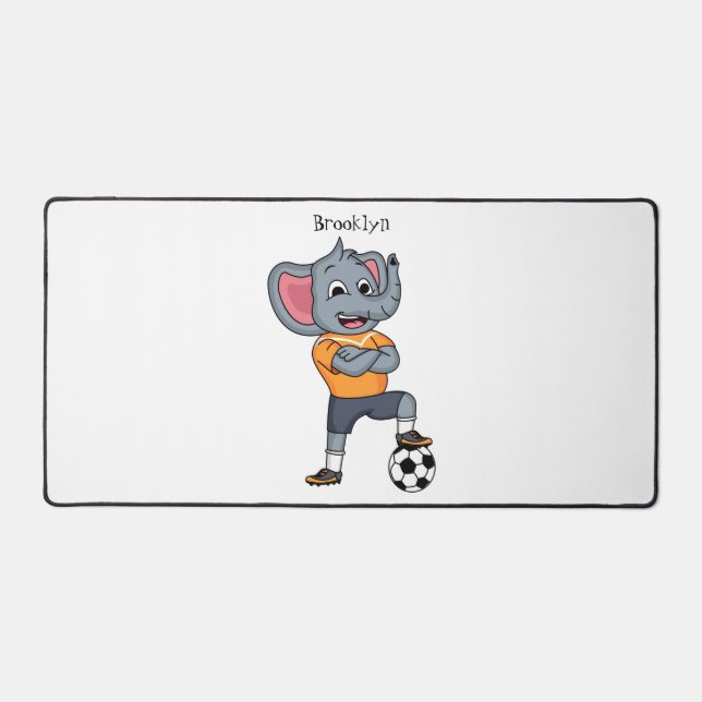 Elephant soccer player cartoon illustration  desk mat (Front)