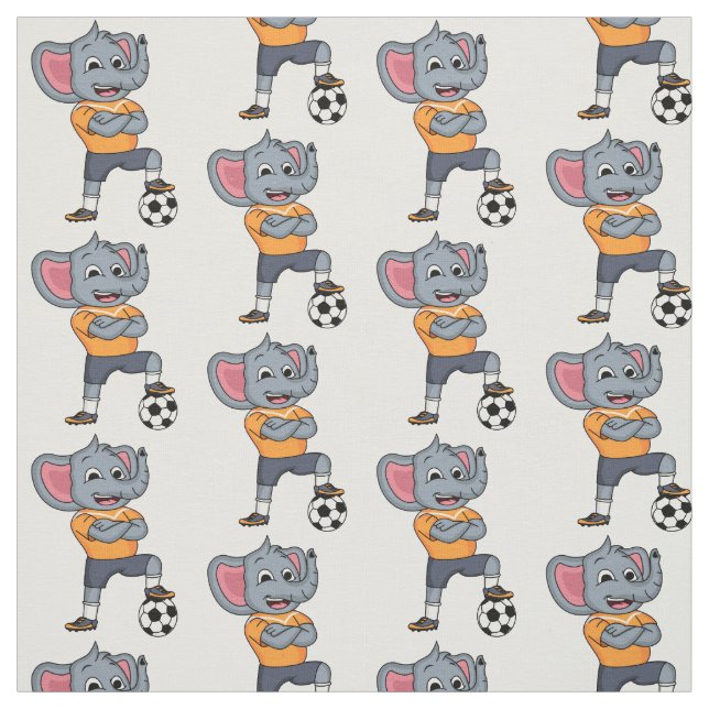 Elephant soccer player cartoon illustration fabric (Swatch)