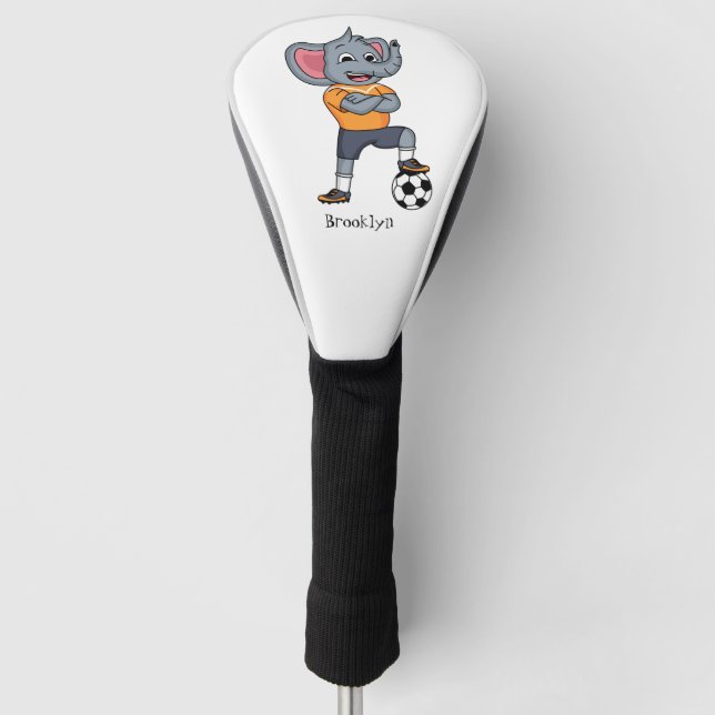 Elephant soccer player cartoon illustration golf head cover (Front)