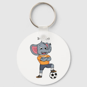 Elephant soccer player cartoon illustration key ring