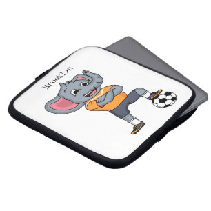 Elephant soccer player cartoon illustration laptop sleeve