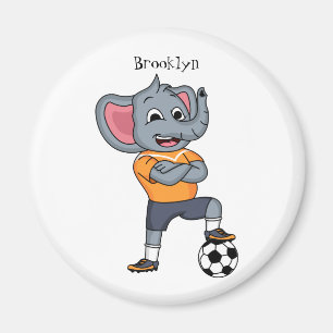 Elephant soccer player cartoon illustration  magnet