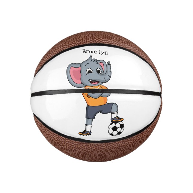 Elephant soccer player cartoon illustration  mini basketball (Front)