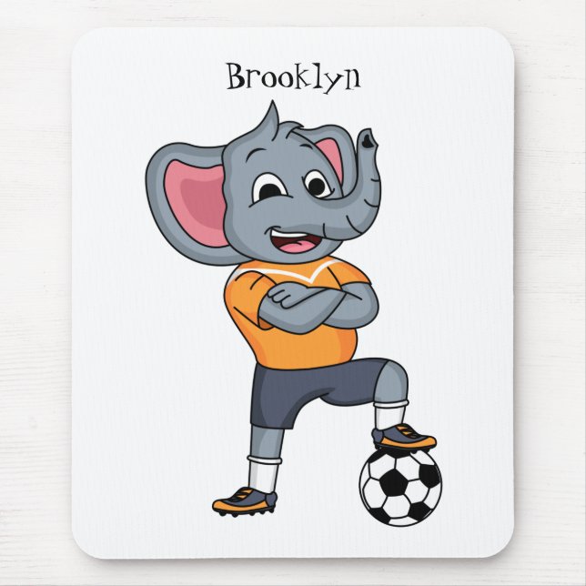 Elephant soccer player cartoon illustration mouse pad (Front)