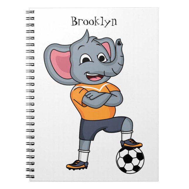 Elephant soccer player cartoon illustration notebook (Front)