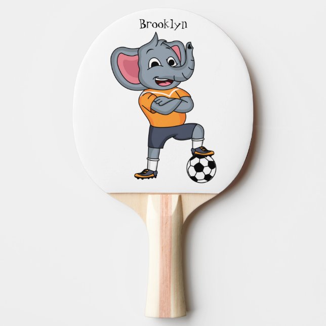 Elephant soccer player cartoon illustration ping pong paddle (Front)