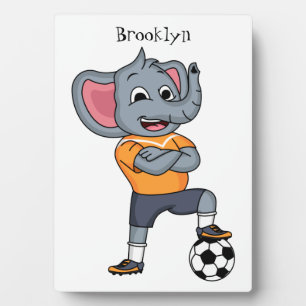 Elephant soccer player cartoon illustration plaque