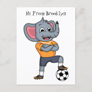 Elephant soccer player cartoon illustration postcard