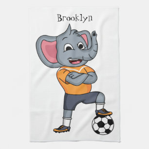 Elephant soccer player cartoon illustration tea towel