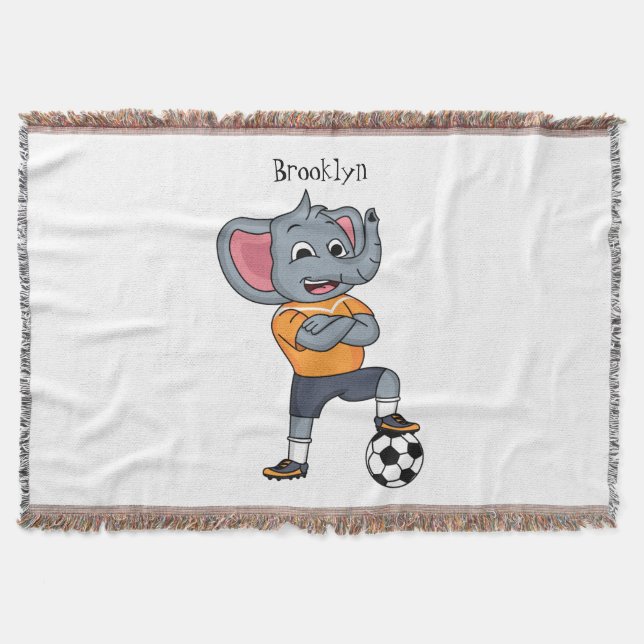 Elephant soccer player cartoon illustration throw blanket (Front)