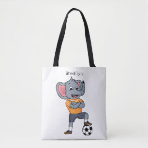 Elephant soccer player cartoon illustration tote bag