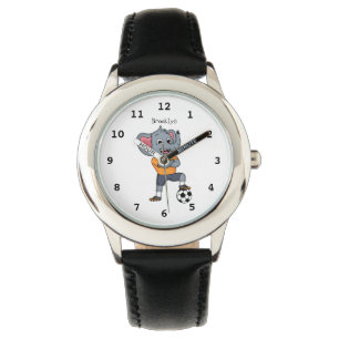 Elephant soccer player cartoon illustration watch