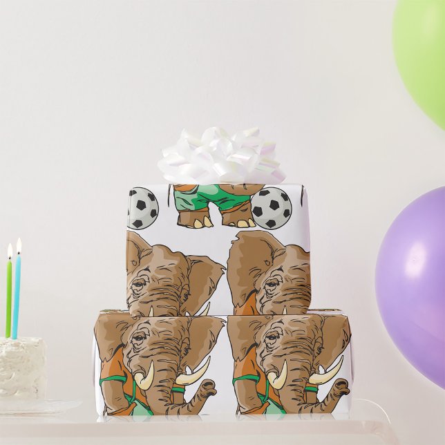Elephant Soccer Player Funny Sports Animal  Wrapping Paper (Creator Uploaded)