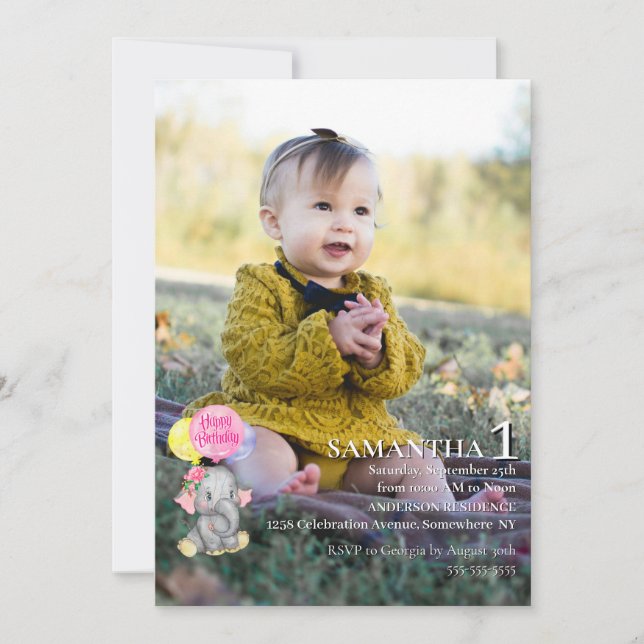  elephant Special 1st Birthday Celebration Invitation (Front)