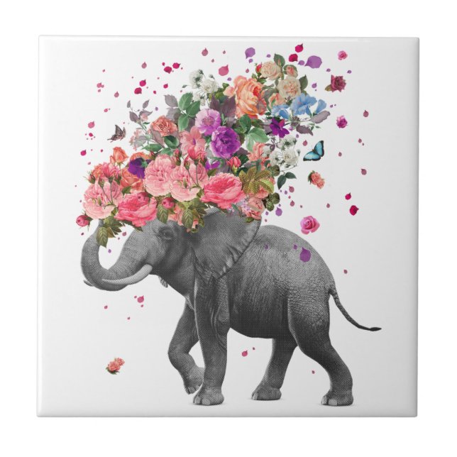 Elephant Splash Ceramic Photo Tile (Front)