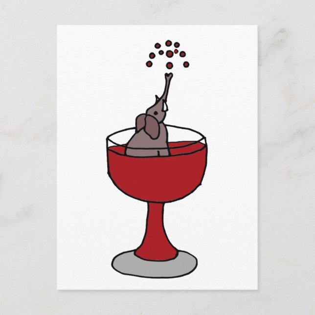 Elephant Spraying Wine Sitting in Wine Glass Postcard (Front)