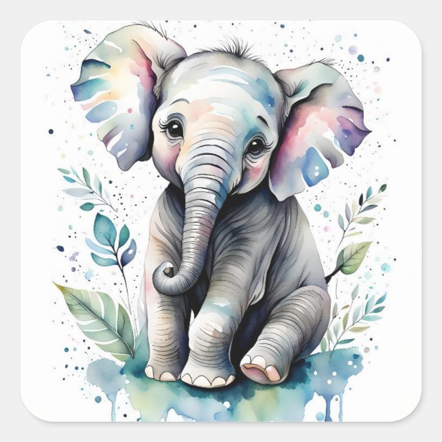Elephant  square sticker (Front)