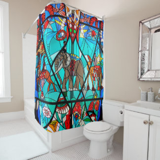 Elephant Stained Glass Shower Curtain